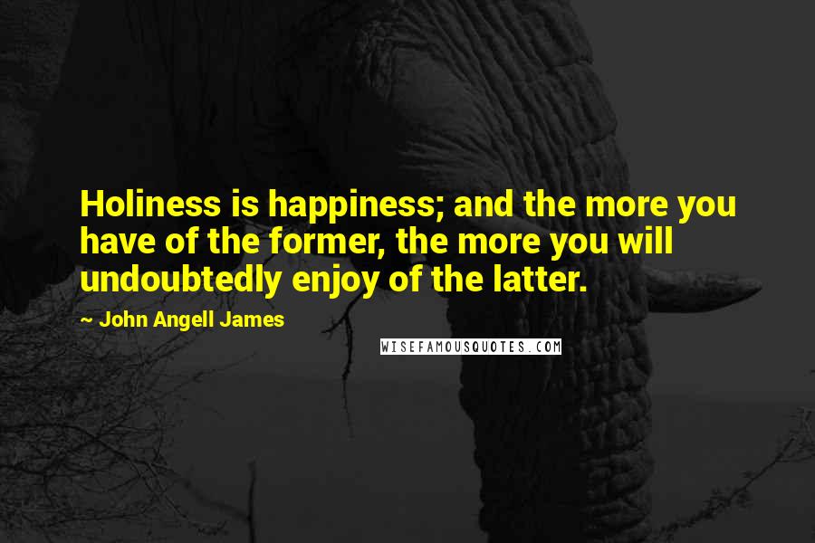 John Angell James Quotes: Holiness is happiness; and the more you have of the former, the more you will undoubtedly enjoy of the latter.