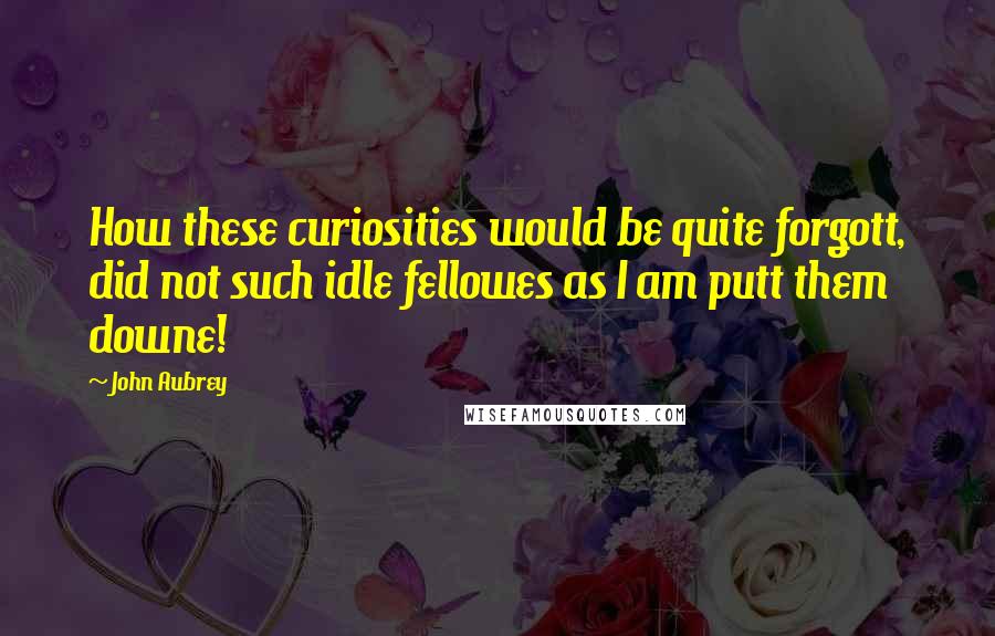 John Aubrey Quotes: How these curiosities would be quite forgott, did not such idle fellowes as I am putt them downe!