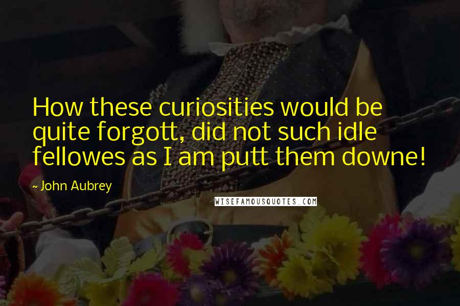 John Aubrey Quotes: How these curiosities would be quite forgott, did not such idle fellowes as I am putt them downe!