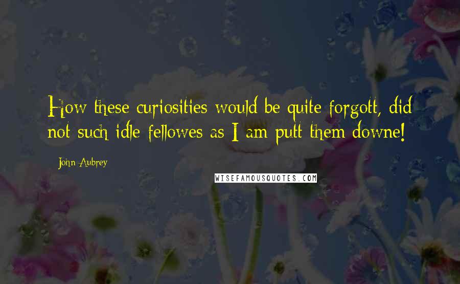 John Aubrey Quotes: How these curiosities would be quite forgott, did not such idle fellowes as I am putt them downe!
