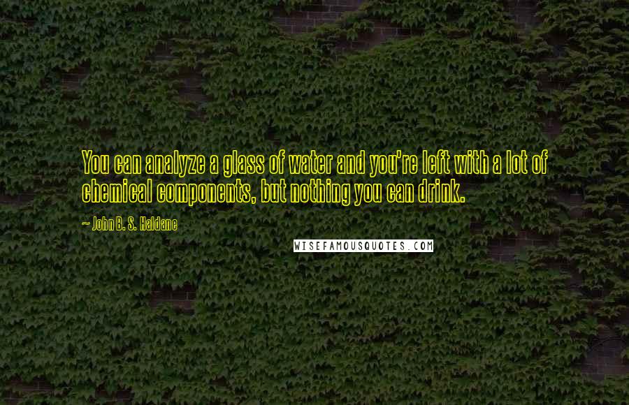 John B. S. Haldane Quotes: You can analyze a glass of water and you're left with a lot of chemical components, but nothing you can drink.