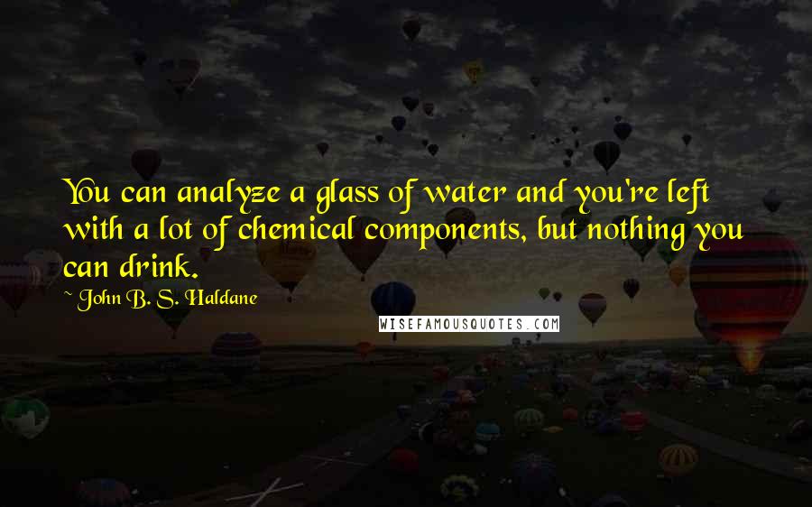 John B. S. Haldane Quotes: You can analyze a glass of water and you're left with a lot of chemical components, but nothing you can drink.