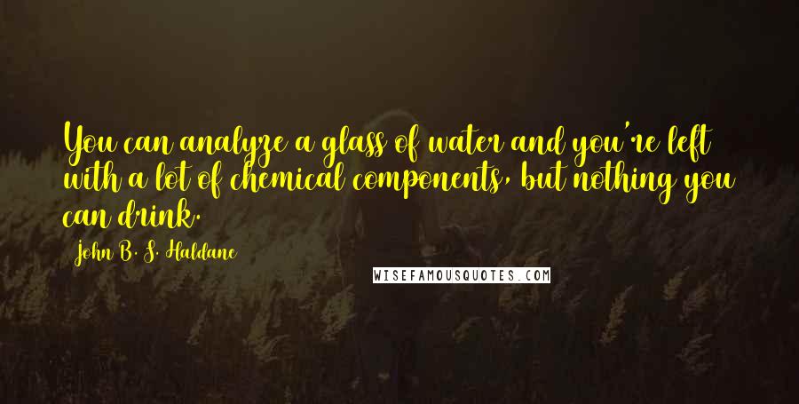 John B. S. Haldane Quotes: You can analyze a glass of water and you're left with a lot of chemical components, but nothing you can drink.