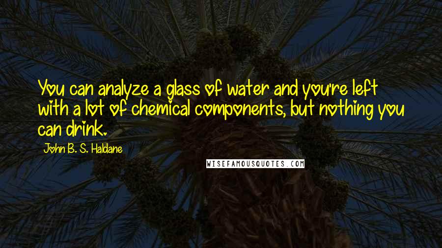 John B. S. Haldane Quotes: You can analyze a glass of water and you're left with a lot of chemical components, but nothing you can drink.