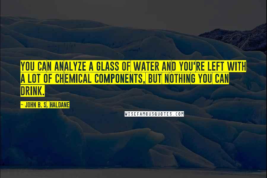John B. S. Haldane Quotes: You can analyze a glass of water and you're left with a lot of chemical components, but nothing you can drink.