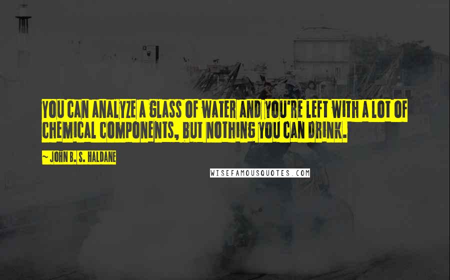 John B. S. Haldane Quotes: You can analyze a glass of water and you're left with a lot of chemical components, but nothing you can drink.