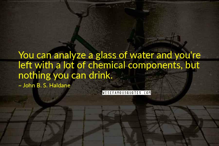 John B. S. Haldane Quotes: You can analyze a glass of water and you're left with a lot of chemical components, but nothing you can drink.