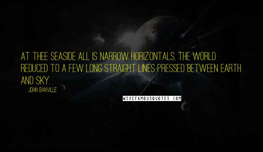 John Banville Quotes: At thee seaside all is narrow horizontals, the world reduced to a few long straight lines pressed between earth and sky.