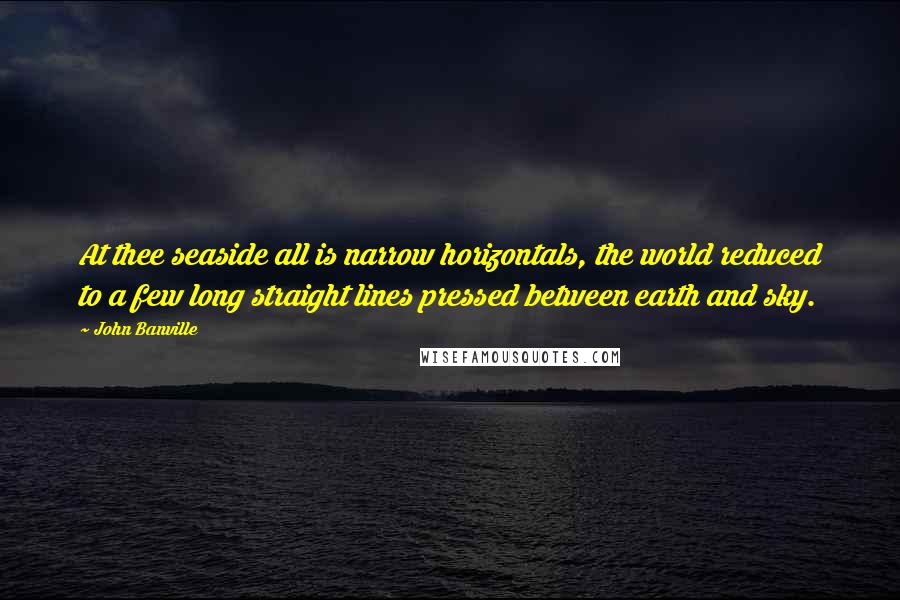 John Banville Quotes: At thee seaside all is narrow horizontals, the world reduced to a few long straight lines pressed between earth and sky.