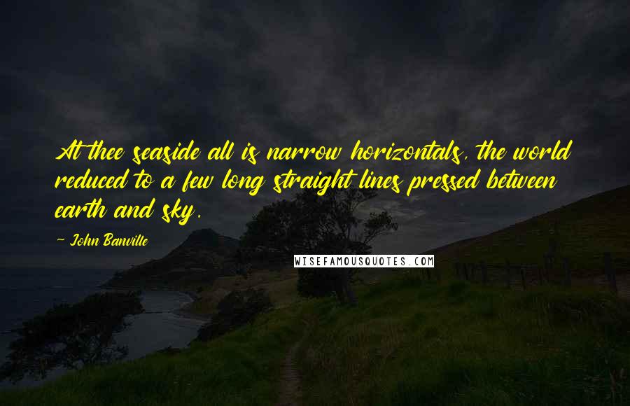 John Banville Quotes: At thee seaside all is narrow horizontals, the world reduced to a few long straight lines pressed between earth and sky.