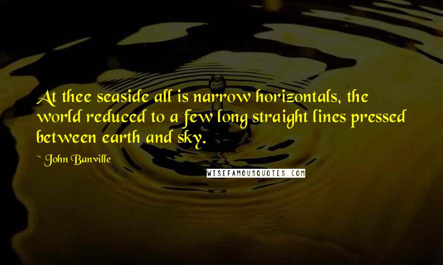John Banville Quotes: At thee seaside all is narrow horizontals, the world reduced to a few long straight lines pressed between earth and sky.