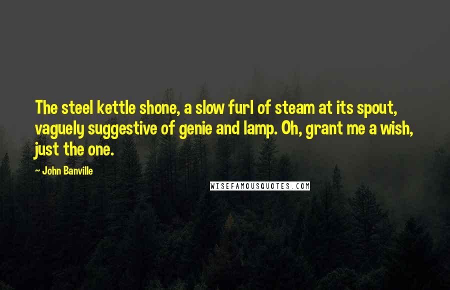 John Banville Quotes: The steel kettle shone, a slow furl of steam at its spout, vaguely suggestive of genie and lamp. Oh, grant me a wish, just the one.