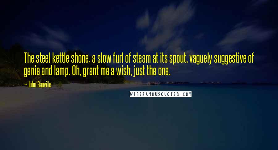 John Banville Quotes: The steel kettle shone, a slow furl of steam at its spout, vaguely suggestive of genie and lamp. Oh, grant me a wish, just the one.
