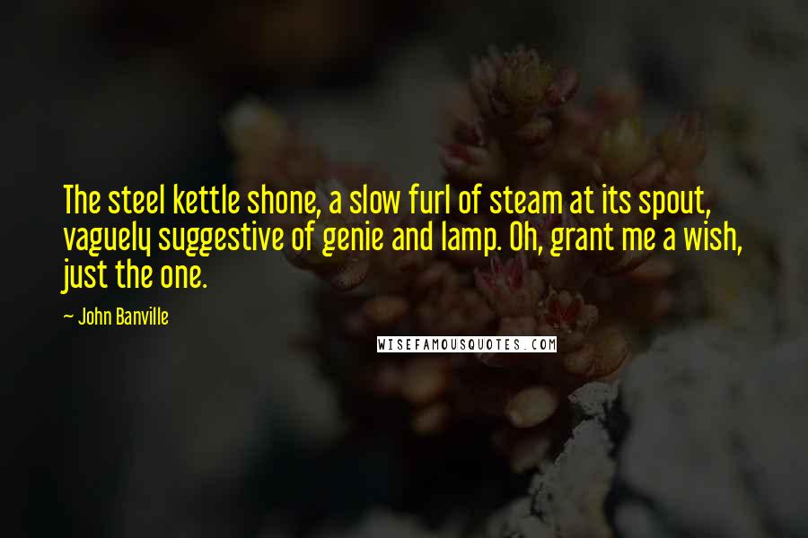 John Banville Quotes: The steel kettle shone, a slow furl of steam at its spout, vaguely suggestive of genie and lamp. Oh, grant me a wish, just the one.