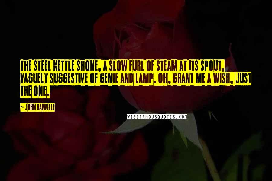 John Banville Quotes: The steel kettle shone, a slow furl of steam at its spout, vaguely suggestive of genie and lamp. Oh, grant me a wish, just the one.