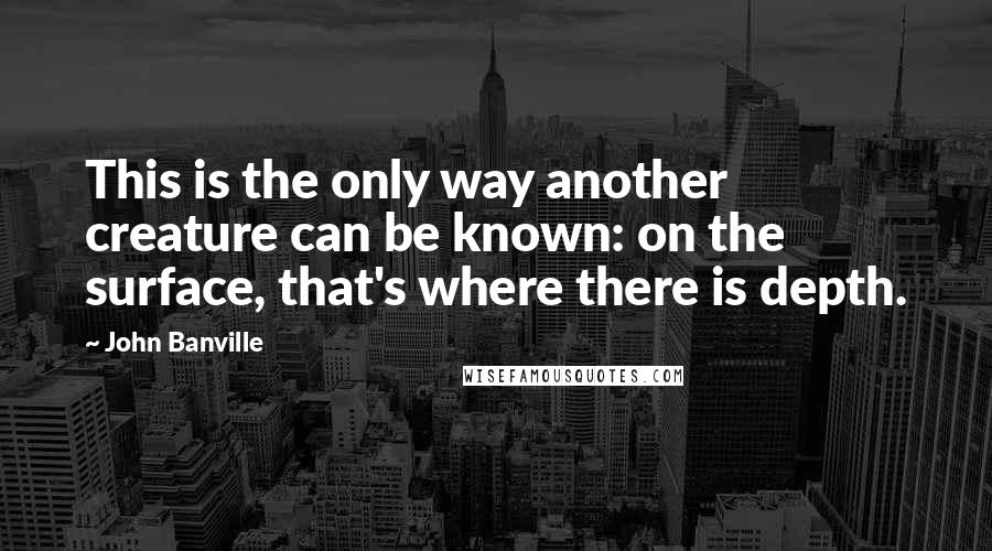 John Banville Quotes: This is the only way another creature can be known: on the surface, that's where there is depth.