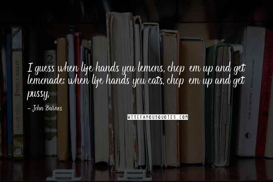 John Barnes Quotes: I guess when life hands you lemons, chop 'em up and get lemonade; when life hands you cats, chop 'em up and get pussy.