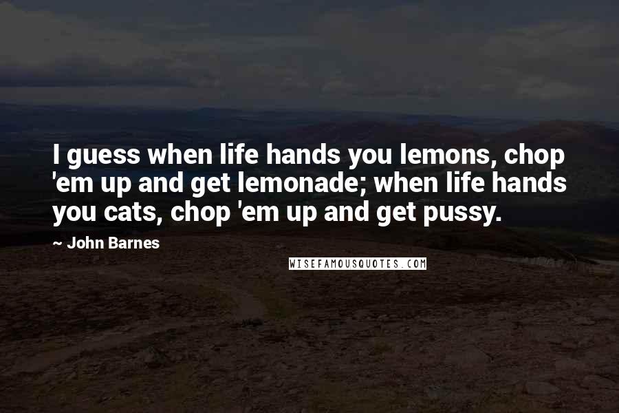 John Barnes Quotes: I guess when life hands you lemons, chop 'em up and get lemonade; when life hands you cats, chop 'em up and get pussy.