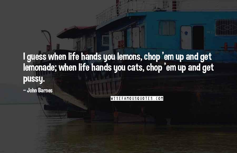 John Barnes Quotes: I guess when life hands you lemons, chop 'em up and get lemonade; when life hands you cats, chop 'em up and get pussy.