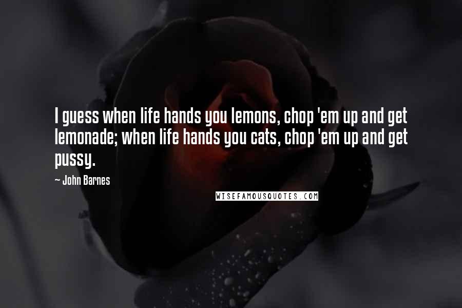 John Barnes Quotes: I guess when life hands you lemons, chop 'em up and get lemonade; when life hands you cats, chop 'em up and get pussy.