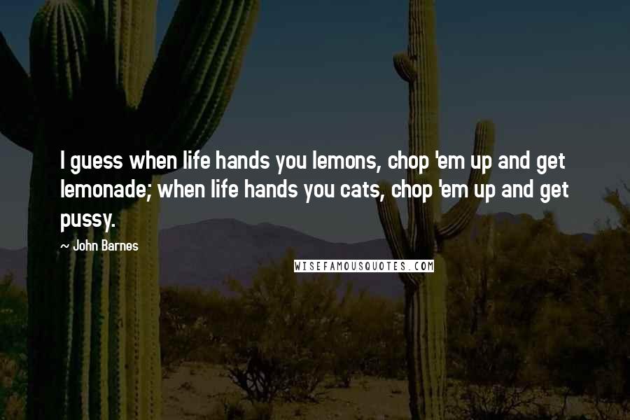 John Barnes Quotes: I guess when life hands you lemons, chop 'em up and get lemonade; when life hands you cats, chop 'em up and get pussy.