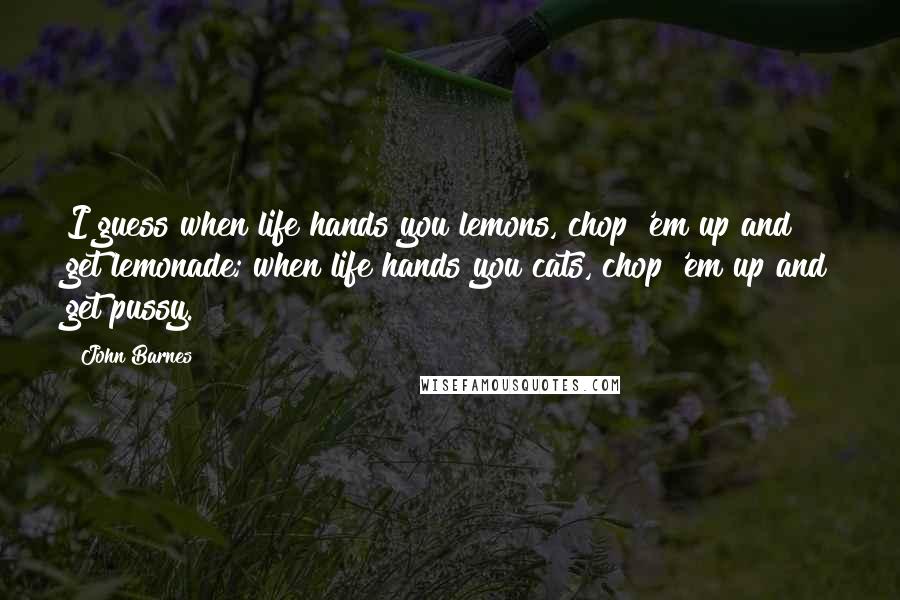 John Barnes Quotes: I guess when life hands you lemons, chop 'em up and get lemonade; when life hands you cats, chop 'em up and get pussy.