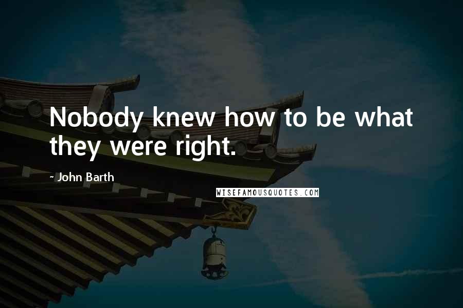 John Barth Quotes: Nobody knew how to be what they were right.