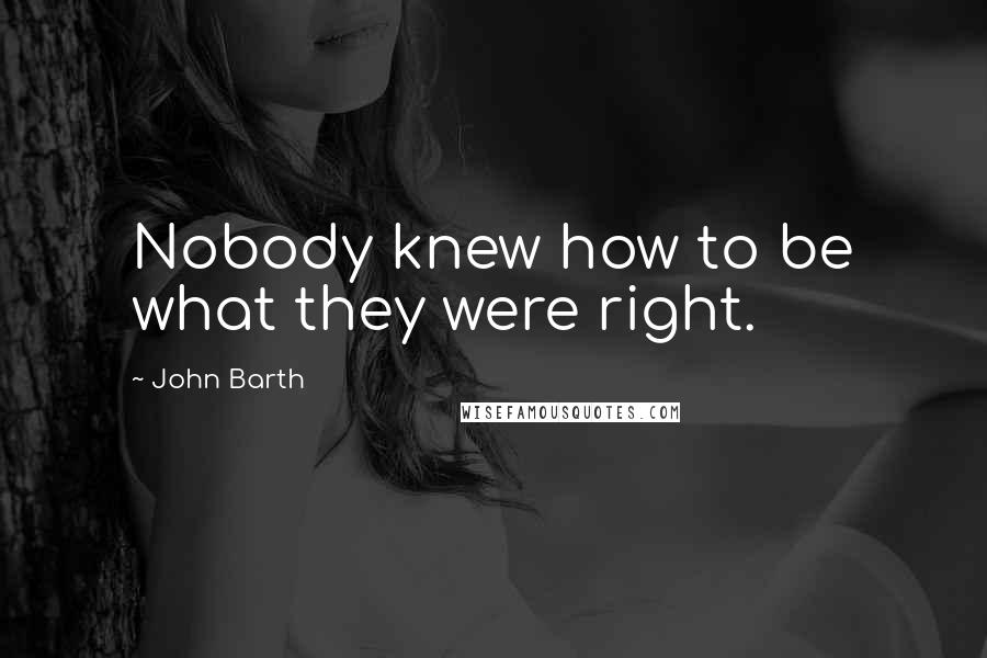 John Barth Quotes: Nobody knew how to be what they were right.