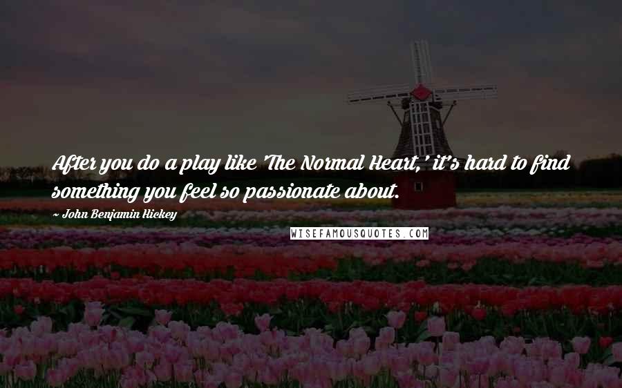 John Benjamin Hickey Quotes: After you do a play like 'The Normal Heart,' it's hard to find something you feel so passionate about.