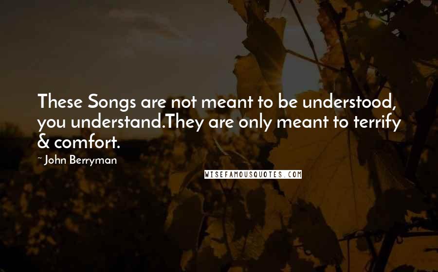 John Berryman Quotes: These Songs are not meant to be understood, you understand.They are only meant to terrify & comfort.