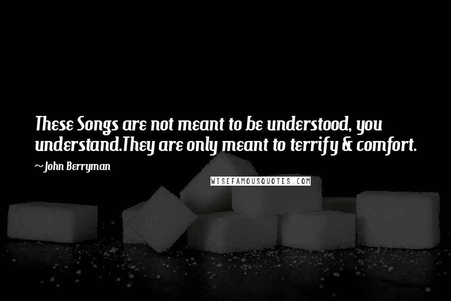John Berryman Quotes: These Songs are not meant to be understood, you understand.They are only meant to terrify & comfort.