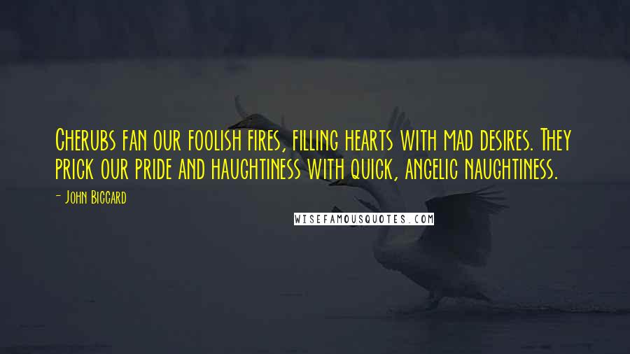 John Biccard Quotes: Cherubs fan our foolish fires, filling hearts with mad desires. They prick our pride and haughtiness with quick, angelic naughtiness.