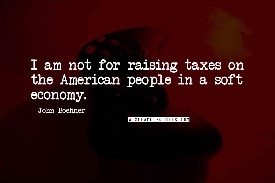 John Boehner Quotes: I am not for raising taxes on the American people in a soft economy.