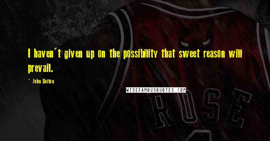 John Bolton Quotes: I haven't given up on the possibility that sweet reason will prevail.