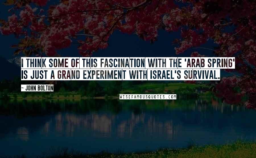 John Bolton Quotes: I think some of this fascination with the 'Arab Spring' is just a grand experiment with Israel's survival.