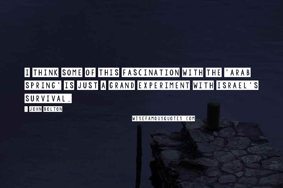 John Bolton Quotes: I think some of this fascination with the 'Arab Spring' is just a grand experiment with Israel's survival.