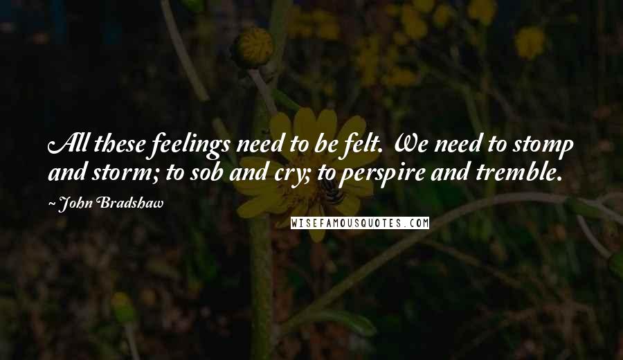 John Bradshaw Quotes: All these feelings need to be felt. We need to stomp and storm; to sob and cry; to perspire and tremble.