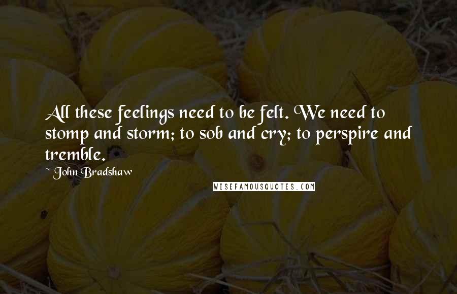 John Bradshaw Quotes: All these feelings need to be felt. We need to stomp and storm; to sob and cry; to perspire and tremble.