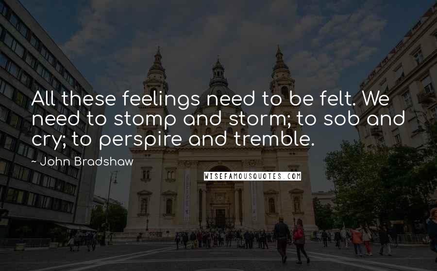 John Bradshaw Quotes: All these feelings need to be felt. We need to stomp and storm; to sob and cry; to perspire and tremble.