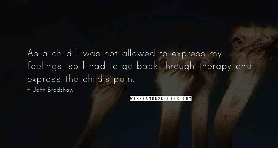 John Bradshaw Quotes: As a child I was not allowed to express my feelings, so I had to go back through therapy and express the child's pain.