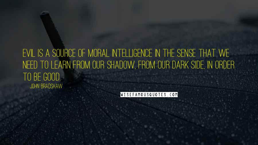 John Bradshaw Quotes: Evil is a source of moral intelligence in the sense that we need to learn from our shadow, from our dark side, in order to be good.