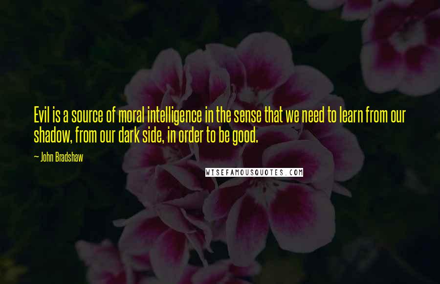 John Bradshaw Quotes: Evil is a source of moral intelligence in the sense that we need to learn from our shadow, from our dark side, in order to be good.