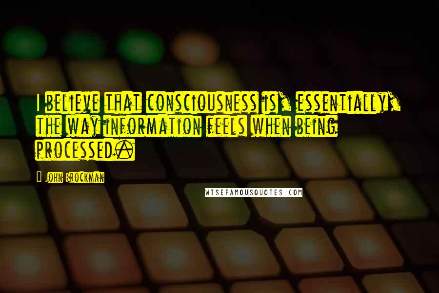 John Brockman Quotes: I believe that consciousness is, essentially, the way information feels when being processed.