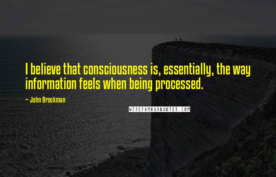 John Brockman Quotes: I believe that consciousness is, essentially, the way information feels when being processed.