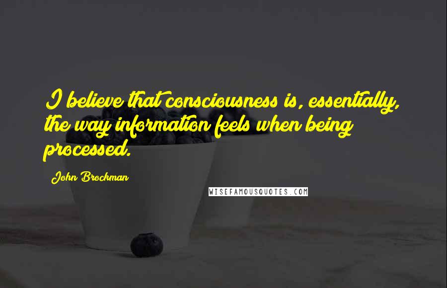 John Brockman Quotes: I believe that consciousness is, essentially, the way information feels when being processed.