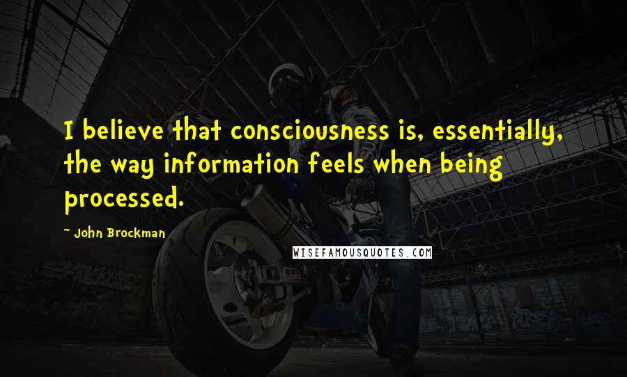 John Brockman Quotes: I believe that consciousness is, essentially, the way information feels when being processed.