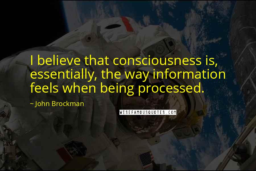 John Brockman Quotes: I believe that consciousness is, essentially, the way information feels when being processed.