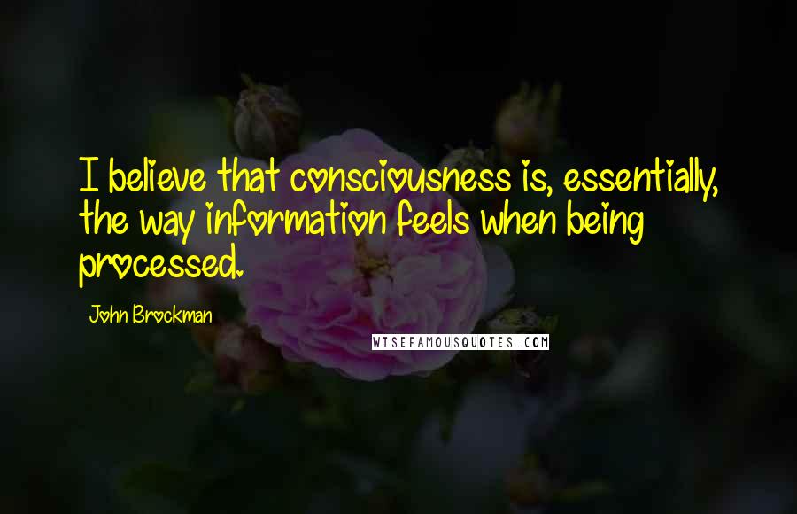 John Brockman Quotes: I believe that consciousness is, essentially, the way information feels when being processed.
