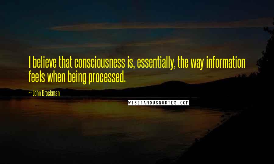 John Brockman Quotes: I believe that consciousness is, essentially, the way information feels when being processed.