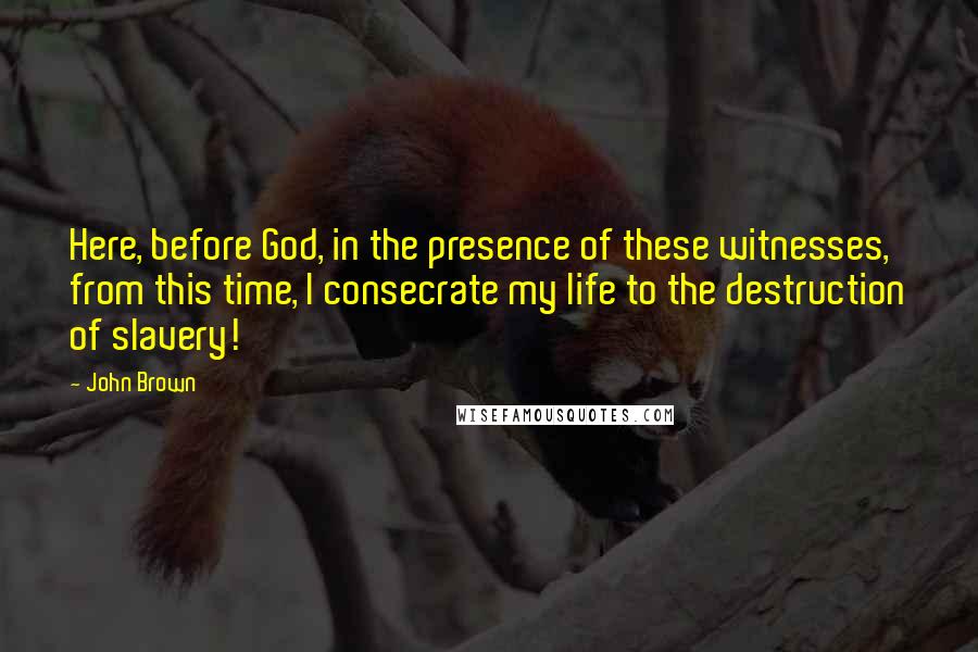 John Brown Quotes: Here, before God, in the presence of these witnesses, from this time, I consecrate my life to the destruction of slavery!